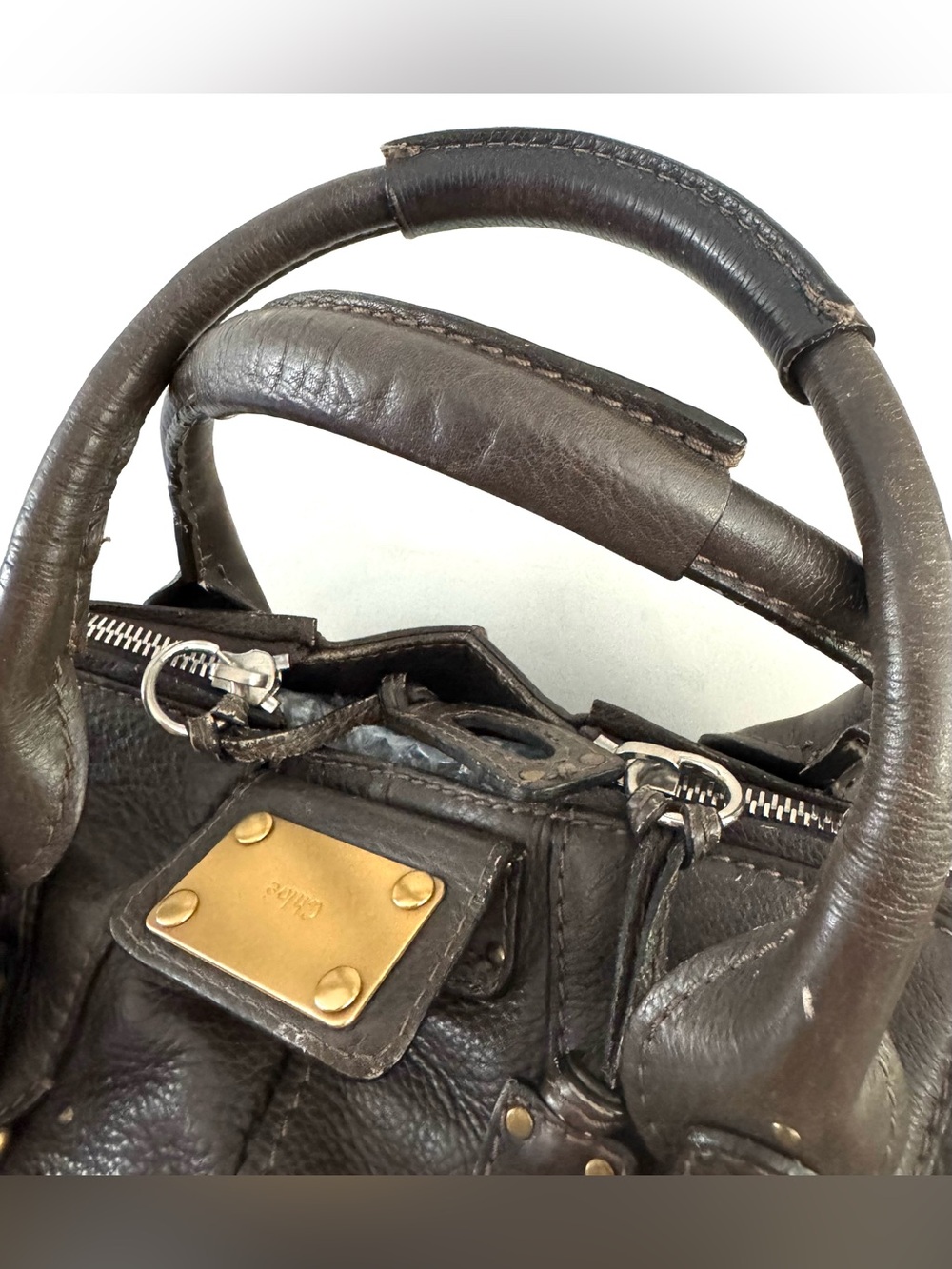 CHLOE Paddington Brown Leather Satchel Bag Vintage Large No Lock - Picture 7 of 11